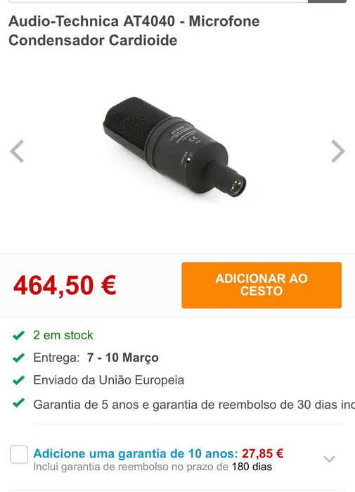 Microfone condensador Audio-Technica AT4040