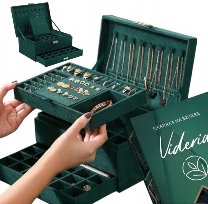 Ekskluzywna szkatułka na biżuterię pojemny kuferek elegancki