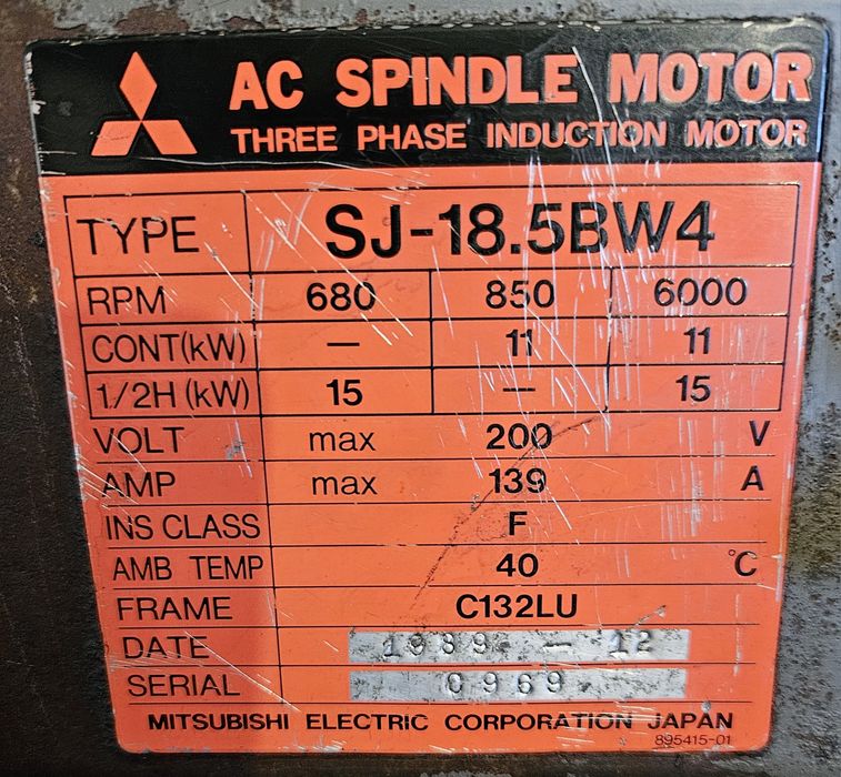 Silnik AC  Spindle Motor  Typ : SJ-18.5 BW4  i BL-Motor  Okuma Typ:  BL-H 100E-12S