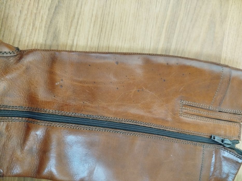 Brązowe skórzane oficerki kozaki płaskie camel 38 damskie ocieplane fr