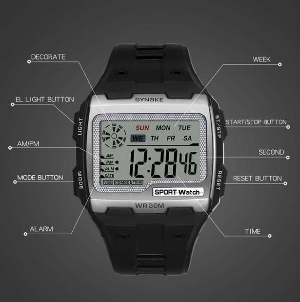 Часы водонепроницаемые мужские спортивные