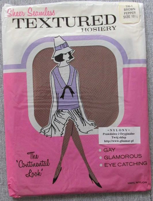 Oryginalne pończochy nylonowe rozm. 10 1/2, textura, jbrąz, lata 70-te