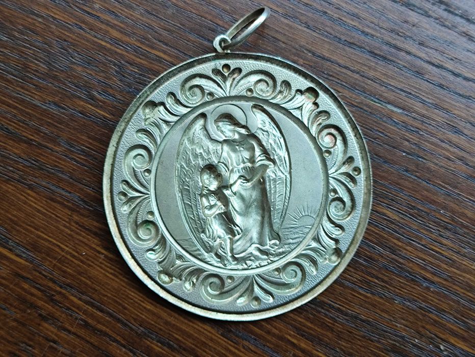Grande medalha em prata pendente Anjo da Guarda
