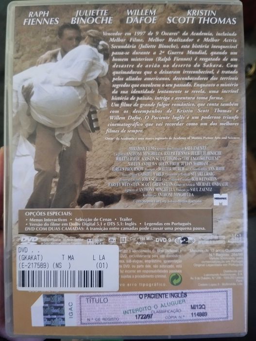 DVD O Paciente Inglês - The English Patient