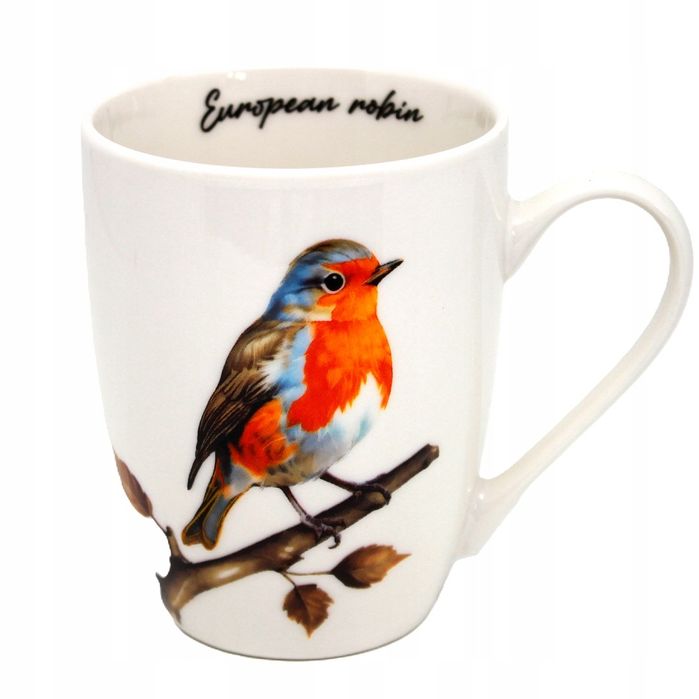 efektowny kubek biała kostna porcelana ptak - rudzik - queen isabell 3