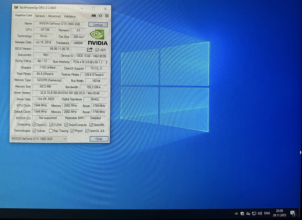 Nvidia Geforce GTX 1060 3Gb OC