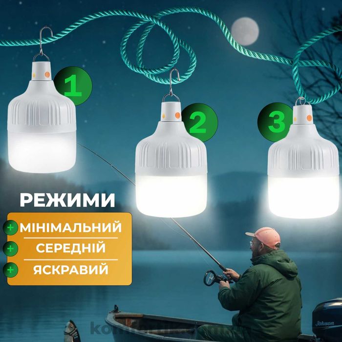 Акумуляторна лампа на гачку Кемпінгова лампа на акумуляторі 60W