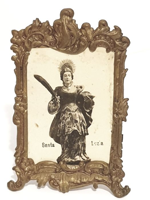 lindo antigo registo Arte Nova Santa Lúcia emoldurada