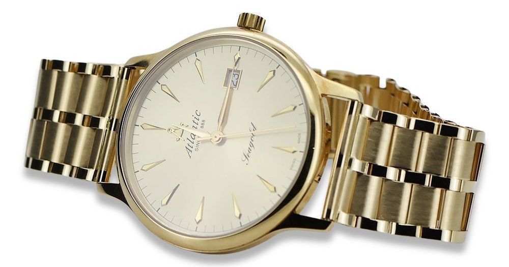 Złoty zegarek Atlantic 14k 585 z bransoletą męski mw003y&mbw007y