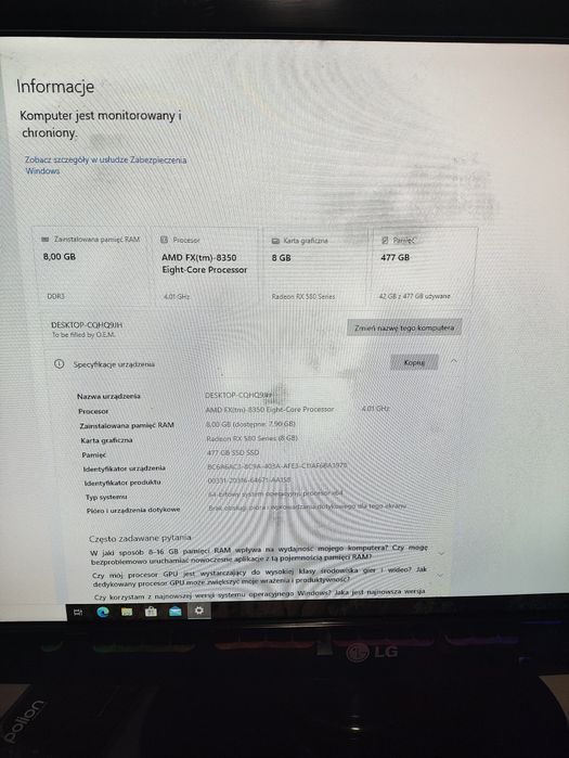 Komputer Fractal design FX 8350 monitor 24 16gbram 500gb ssd rx580 8gb