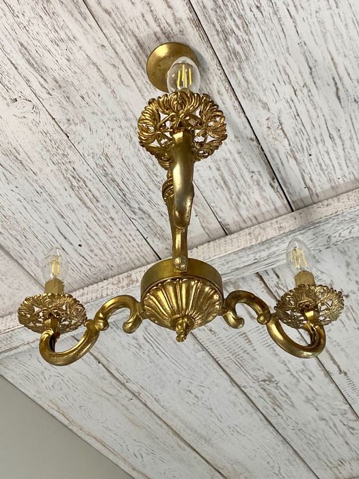 Francuski Żyrandol nr. 26 Francja, mosiądz 3-ram Antyk Lampa