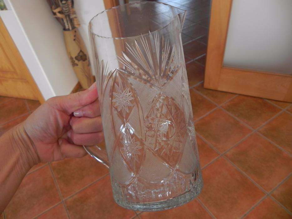 Conjunto antigo, Cristal de Boémia, jarro com pega e dois copos