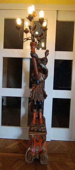 Tocheiro Veneziano Blackamoor 2,10m - Candeeiro de Pé Antigo Madeira Maciça - Paredes Porto