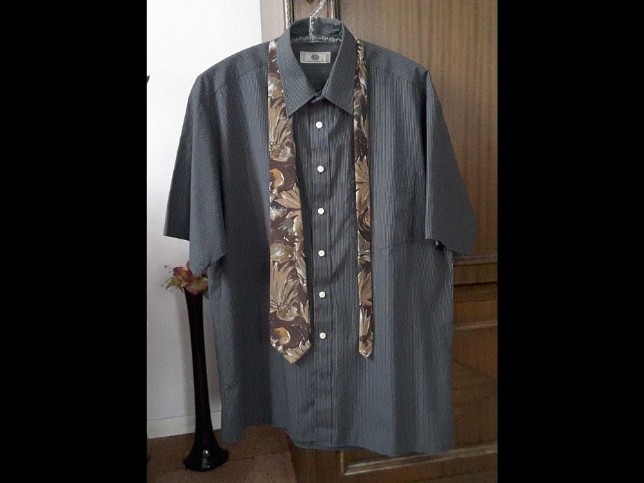 Czarna koszula męska C&A w drobne paski + krawat , rozmiar L