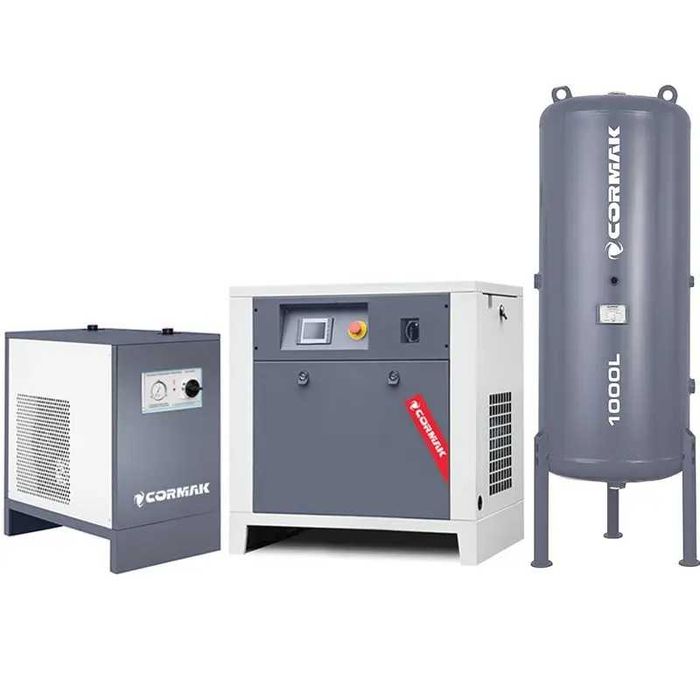 Kompresor śrubowy z falownikiem 7,5kW - 950 L/min Osuszacz Butla 1000L