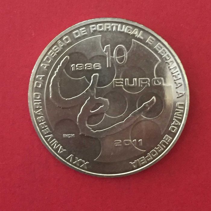 moeda 10 EURO 2011 - 25º. Aniv. adesão Portugal e Espanha à União Europeia