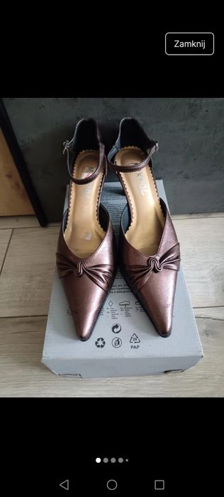 Buty Szpilki miedź 37 sesja vintage niski obcas eleganckie boho czółen