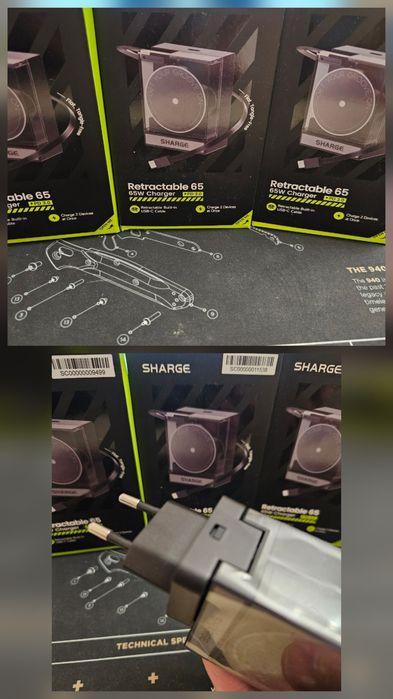 Sharge 100w/140w Pixel, 65w Gan Retrac. зарядні з дисплеєм