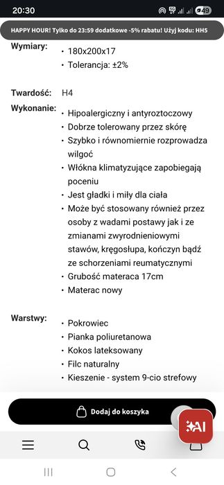 Materac 180x200 używany bardzo ładny stan
