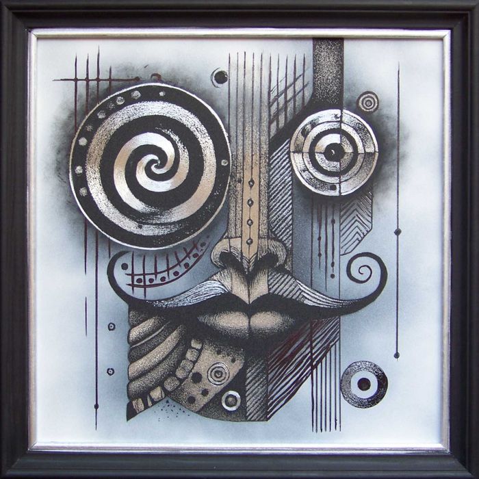 Obraz ręcznie grawerowany w blasze oprawiony w ramie... Staloryt