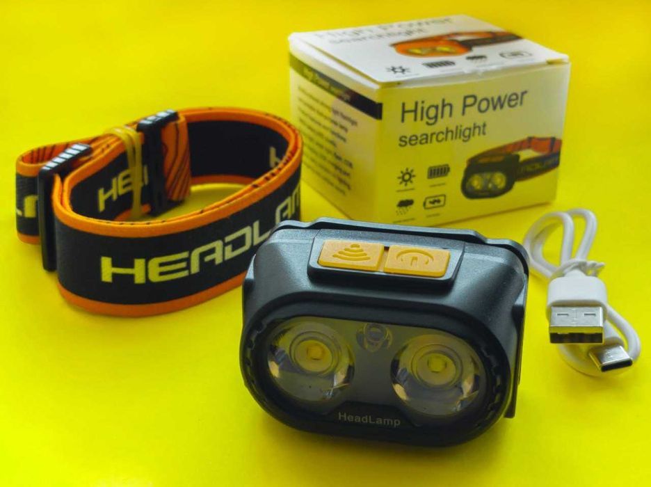 Налобный фонарь Type-С зарядка красный, теплый белый ближний свет: 425 ...