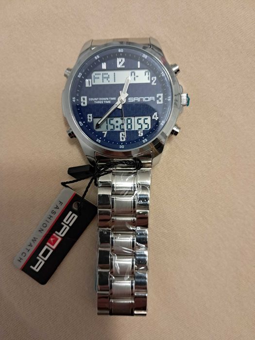 Zegarek męski Sanda analogowo-cyfrowy z bransoletą - nowy