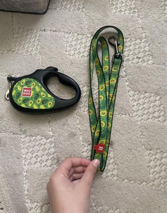 Набір Wau Dog:рулетка+повідець з принтом авакадо