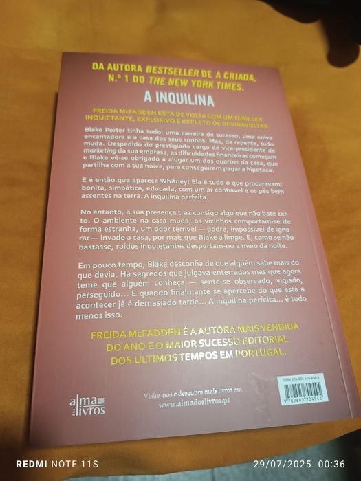 Livro NOVO a INQUILINA da FREIDA McFADDEN