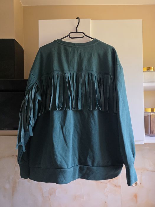 Modna Bluza Z Frędzlami Butelkowa Zieleń Plus Size