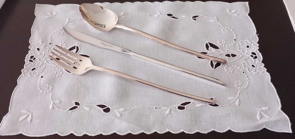 Faqueiro Fátima Lopes, inox banhado a prata