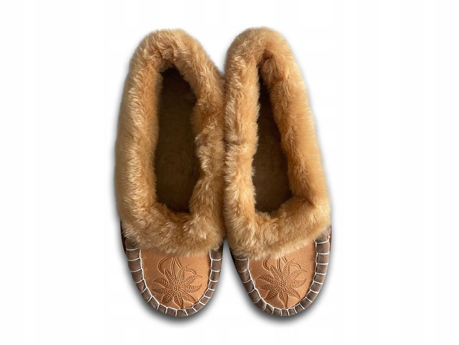 Ciepłe Kapcie Pantofle Damskie Góralskie Bambosze Wełniane ROZM 35-42