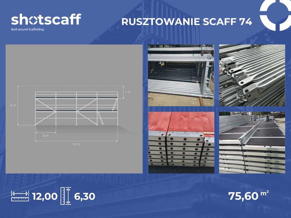 Rusztowanie stalowe elewacyjne na ścianę fasadową 6x12=75,6m2 Plettac
