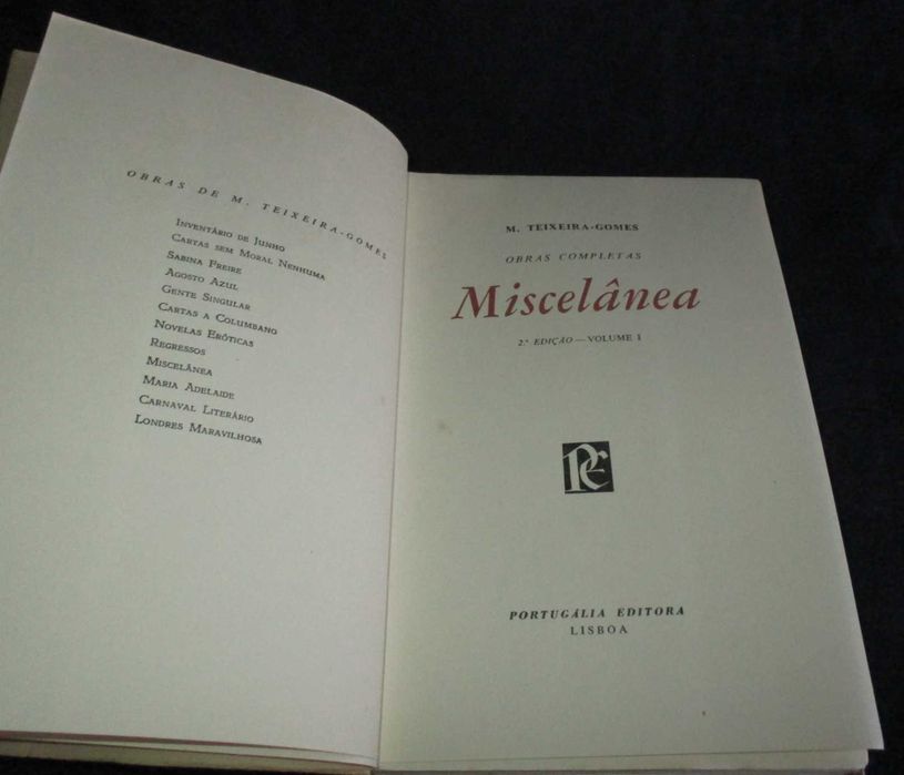 Livro Miscelânea Manuel Teixeira-Gomes