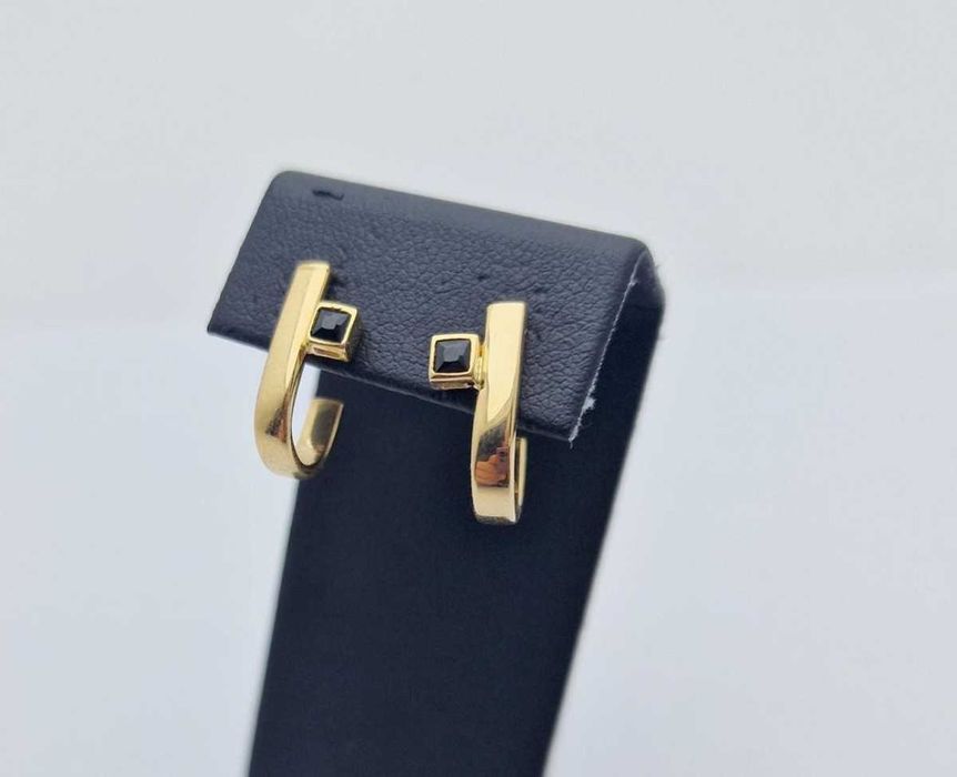 Piękne Złote Kolczyki Czarne Oczko Sztyft 1,50g 585p