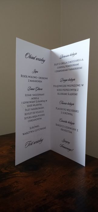 Menu weselne stojące