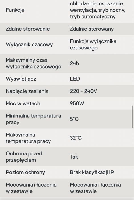 Klimatyzator wolnostojący 2600W/9000BTU