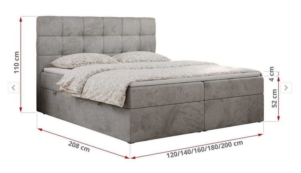 Łóżko kontynentalne | ERNI KING 180x200 szare + materac | PROMOCJA