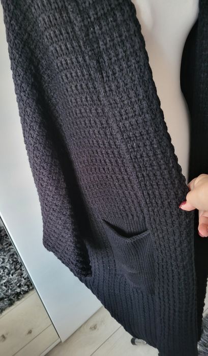 Czarny  kardigan, długi, fason oversize, 44 do 50,