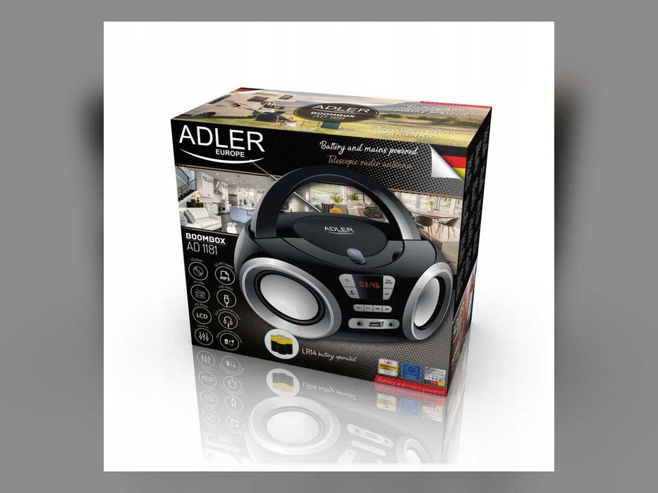 Radioodtwarzacz CD USB MP3 Czarny Boombox Radio Kuchenne Przenośne