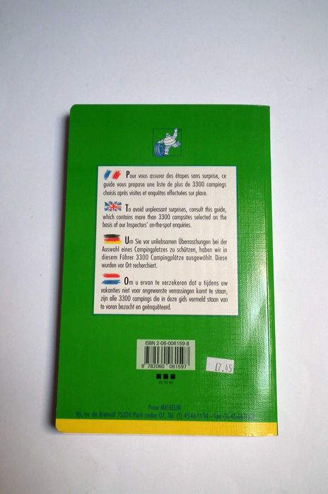 Guia Michelin de Campismo e Caravanismo em França, 1995. Envio grátis.
