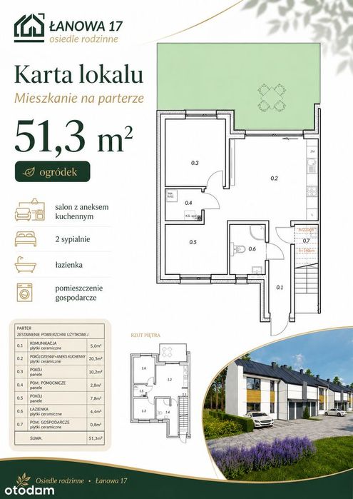 Nowe mieszkanie 51,3 m² z ogródkiem | Skawina | Łanowa 17