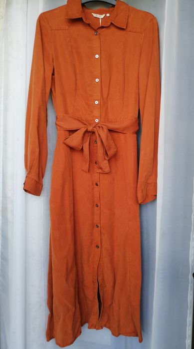 Vestido camiseiro com cinto laranja - Salsa (NOVO C/ETIQUETA)