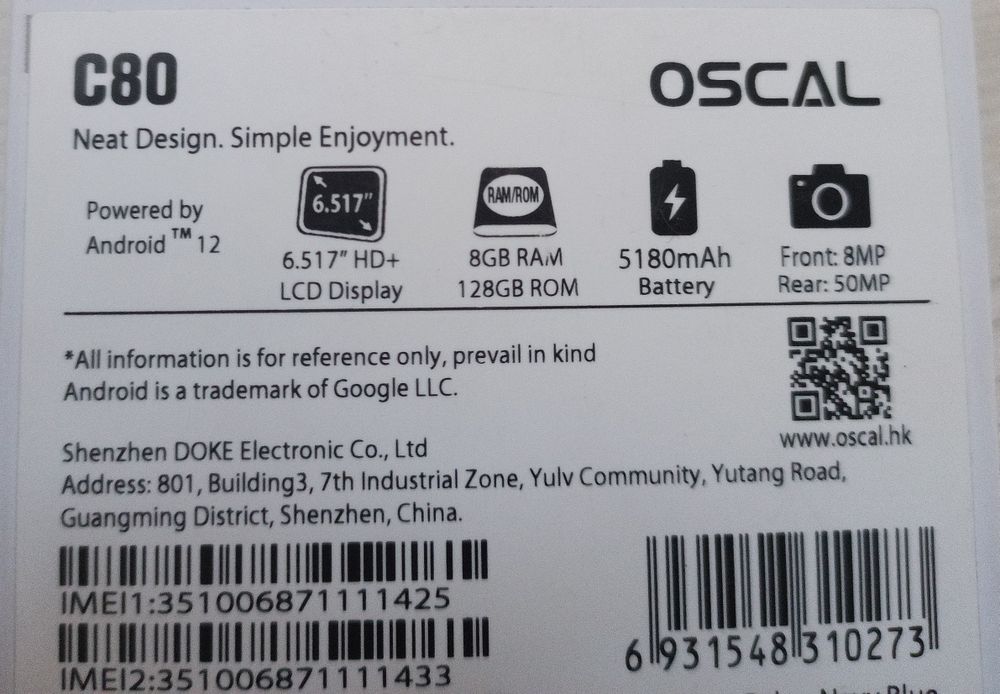 OSCAL C80. 128гб 8гб оперативної памяті