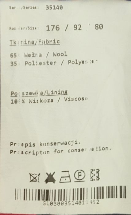 Klasyczna granatowa marynarka LAVARD 176/92/80 wełna jak nowa slim