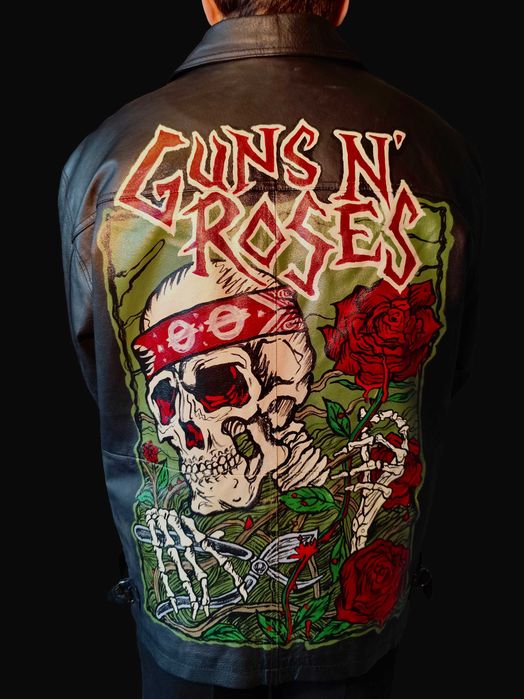 Ręcznie malowany płaszcz skórzany Guns N' Roses