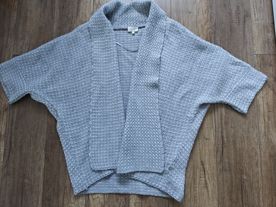 Elegancka narzutka, kardigan z wełną, szary melanż, L, Milano Italy,