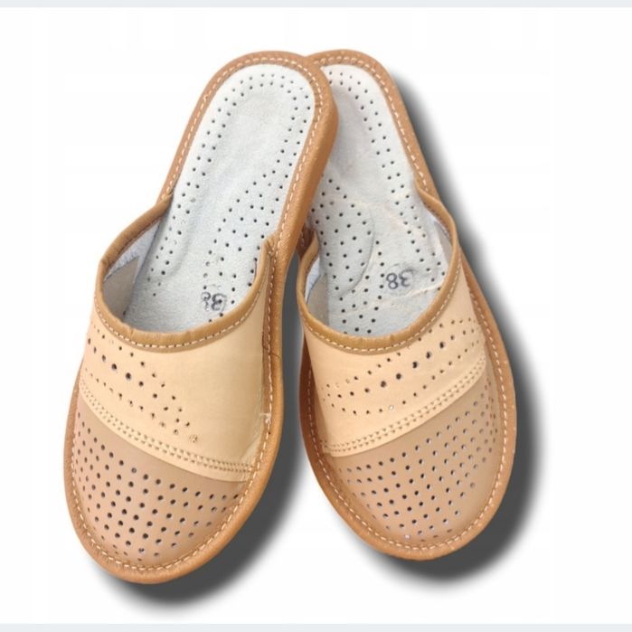 Kapcie łapcie damskie skórzane pantofle klapki polski producent 41 roz