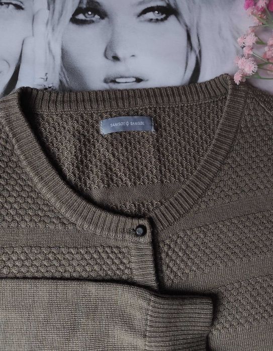 50% Merino milutki sweter rozpinany brązowy kardigan wełniany wełna S