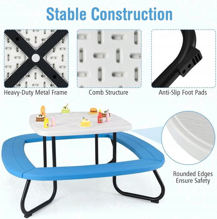 Zestaw Piknikowy Dla Dzieci 8 Osób Stół + Parasol + 4 Ławki HDPE