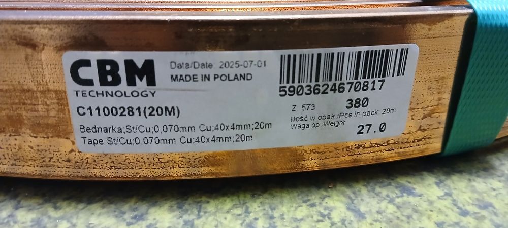 Bednarka pomiedziowana 40x4 St/Cu - 20m